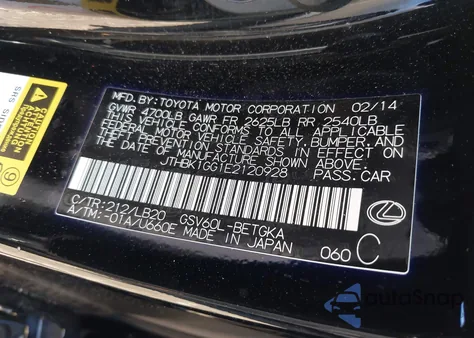 2014 Lexus Es 350 from USA, damaged, VIN JTHBK1GG1E2120928
